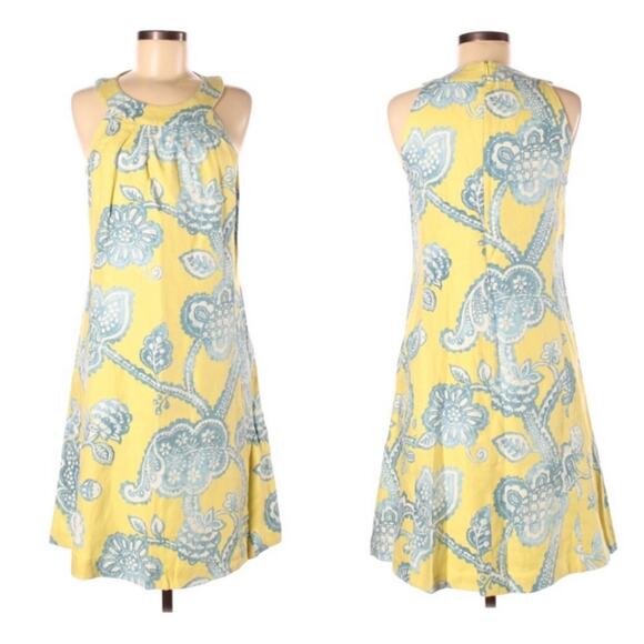 J. McLaughlin Dresses & Skirts - J. McLaughlin Edie Linen A Line Dress sz 0 Yellow Blue Paisley Preppy Summer